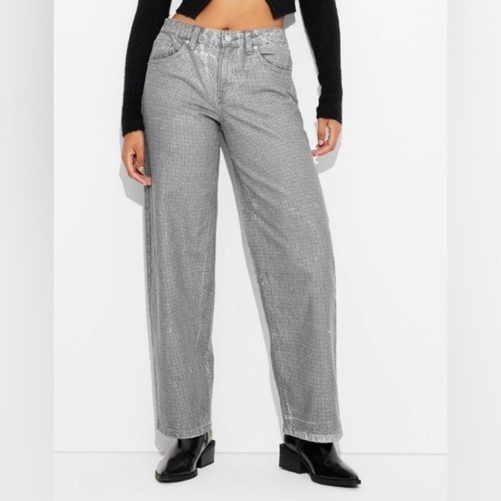 Wild Fable Women's 0 90s Relaxed Straight Jeans Grey Glitter Dots EasyRigid
